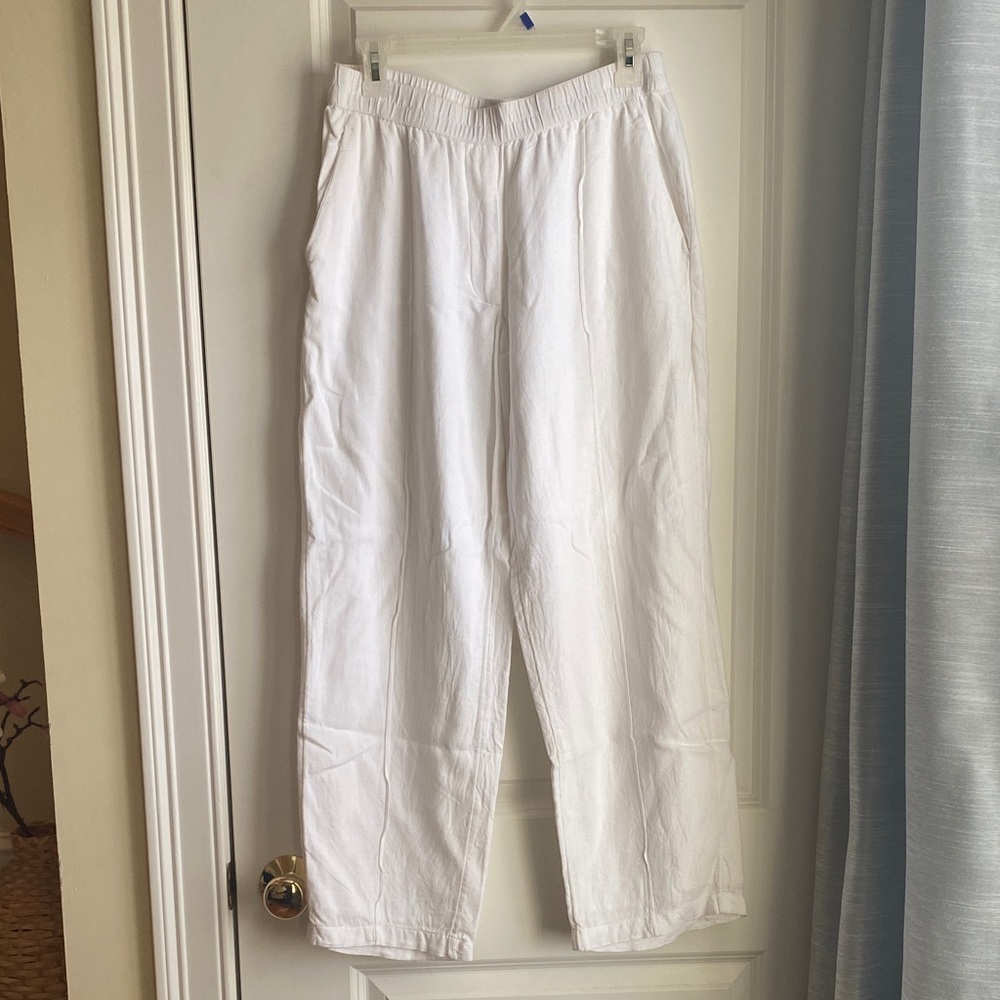 Abercrombie & Fitch White Elastic Waist Linen Pants